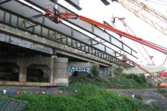 April 2023 - Railroad bridge deck beam placement.