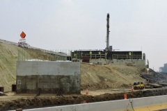 June 2023 - Abutment construction for the new bridge over Penndel/Business U.S. 1 and the railroad tracks.